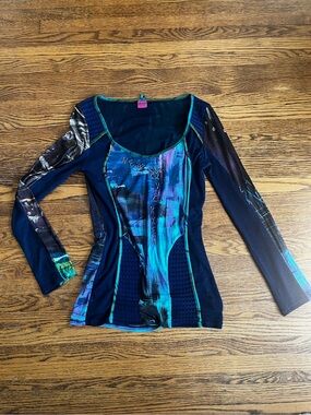 Save The Queen Teal & Navy Abstract Long-Sleeve Top